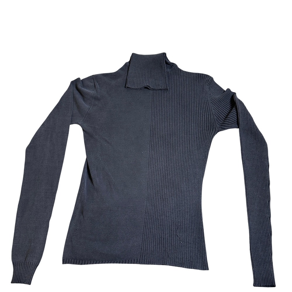 Caractere Italy Asymmetric Ribbed Turtleneck Sweater Black Mixed Knit Slim Fit